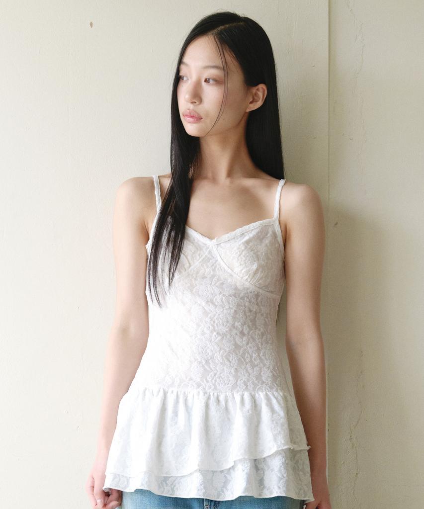 ROLAROLA Lace Frill Sleeveless Top White