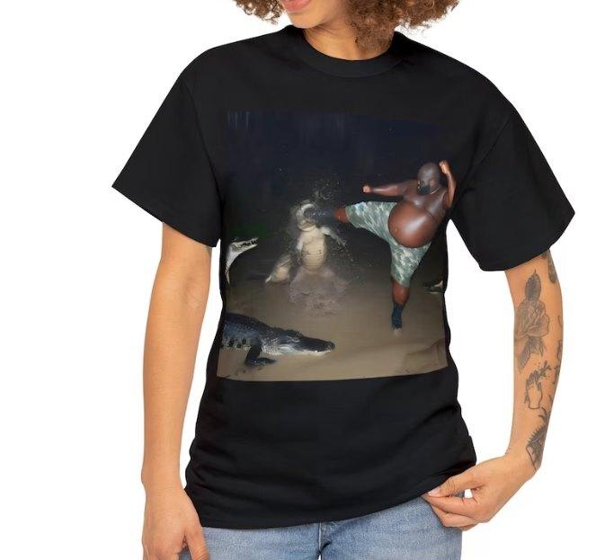 

Man Kick Alligator In Swamp Shirt Tee, Gator, Crocodile, funny, viral, meme S