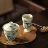Huang Ru Kiln pure hand-painted bamboo teacup master cup ceramic high-end tea teapot cover bowl tea cup kung fu tea set