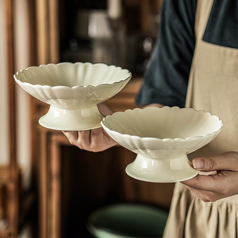 Dessert Bowl Light Luxury Tall Bowl Household Ceramic Bowl Restaurant Delicate Tableware Dim Sum Bowl Ice Cream Fruit Bowl