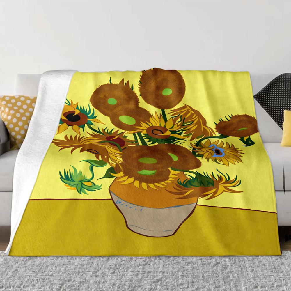 Van Gogh Sunflowers Throw Blanket—A Vibrant and Artistic Blanket Featuring a Bouquet of Sunflowers, Inspired by Van Gogh's Ic
