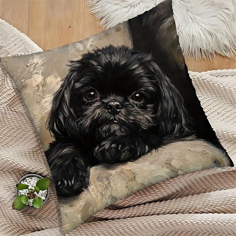 Vikama Moderne Schwarze Shih Tzu Kissenhülle Ultra-Weiches Fleece Einseitig Bedruckt Für Sofas Schlafzimmer Wohnzimmer