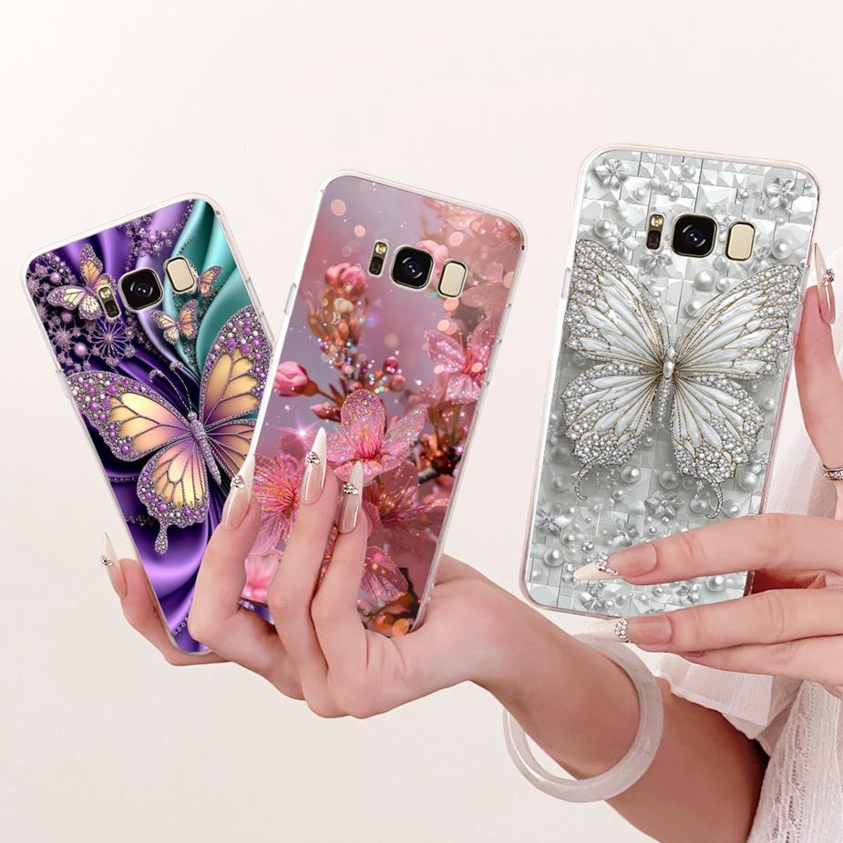 For Samsung Galaxy S8 Case SM-G950F Luxury Flowers Butterfly Painted Cover Soft Silicone Case For Samsung S8 Plus S8+ G955F Bags