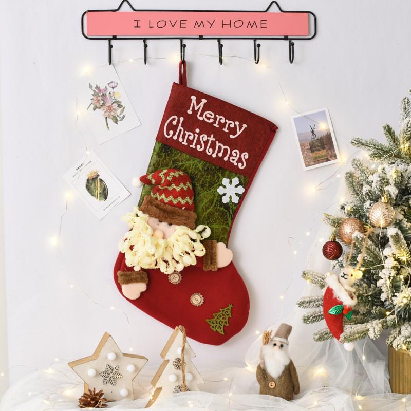 Large Santa Claus Christmas Stockings & Candy Gift Bags with Tree Ornaments