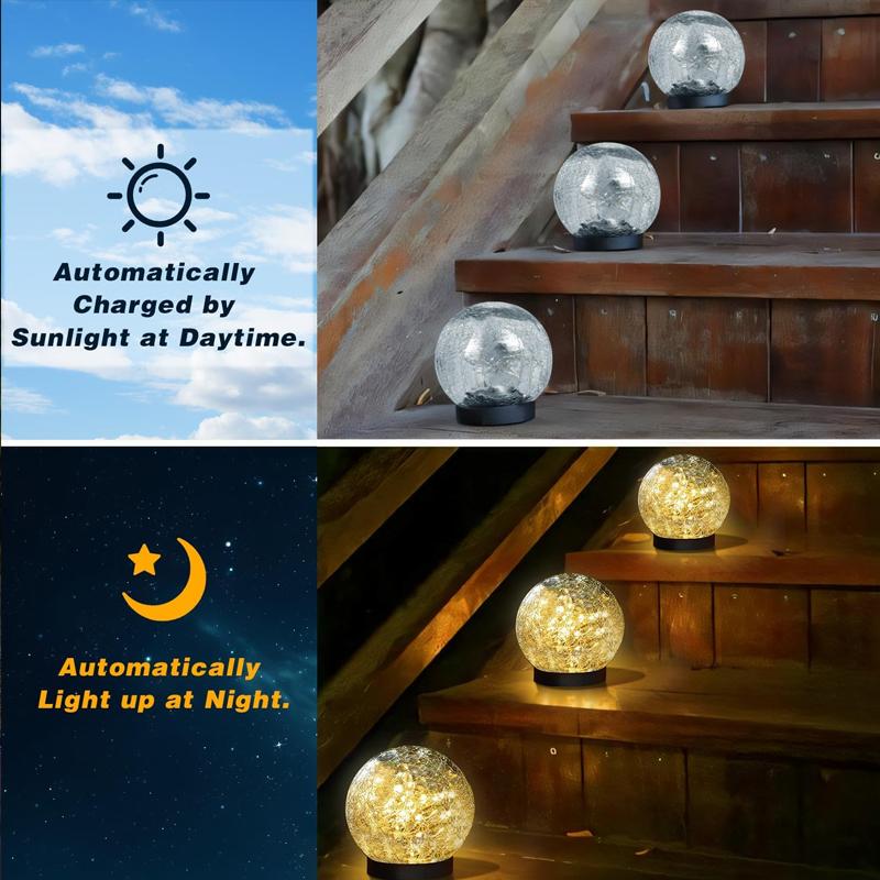 1PC Solar Powered Solar Cracked Glass Light Waterproof Outdoor Light for Lawn Patio Garden Pathway Yard Holiday Party Decor