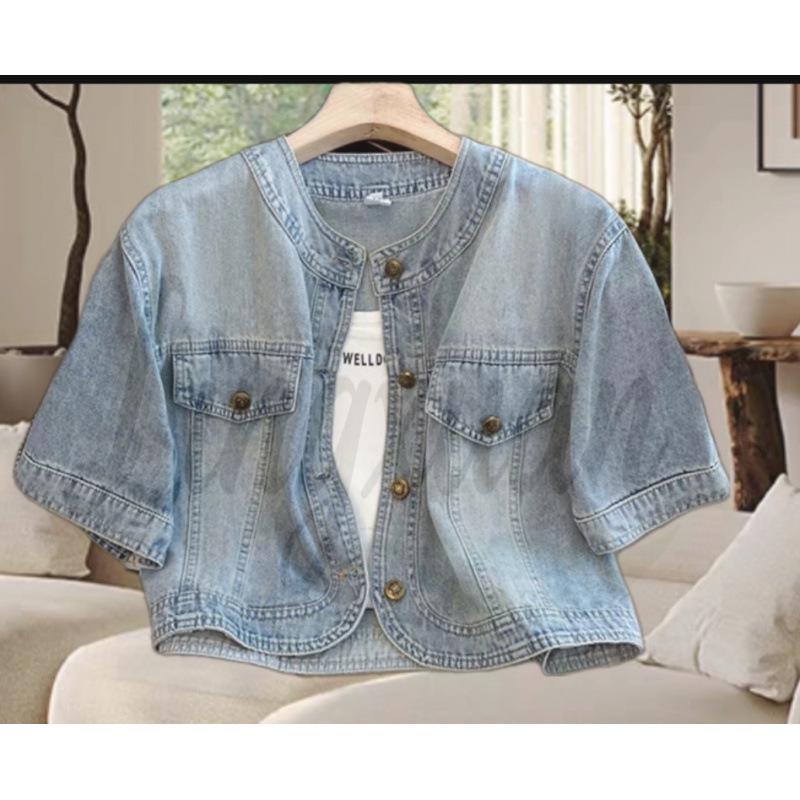 

Versatile Women s Retro Light Denim Short-Sleeve Jacket, Summer 2026 Collection. L синий