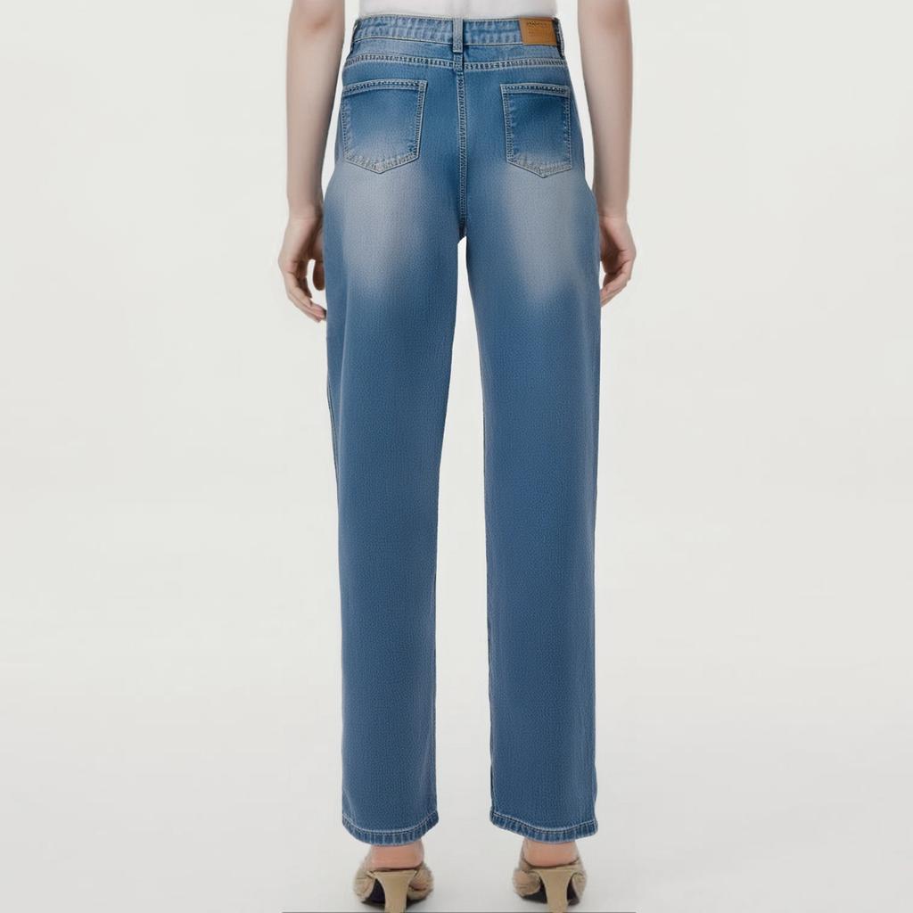 Women's High Waist Washed Women's Jeans Fashionable Versatile Straight Leg Pants