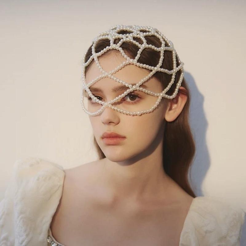 Modische Netz-Haaraccessoires Komplett Handgefertigt Perlen-Hutkette Braut-Kopfschmuck Quaste Modische Haarkette