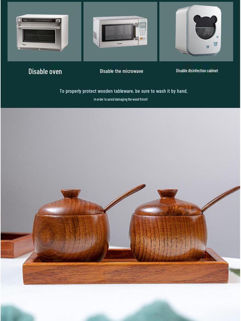 Japanese Retro Wooden Condiment Jar with Lid - Solid Jujube Wood Kitchen Salt Box