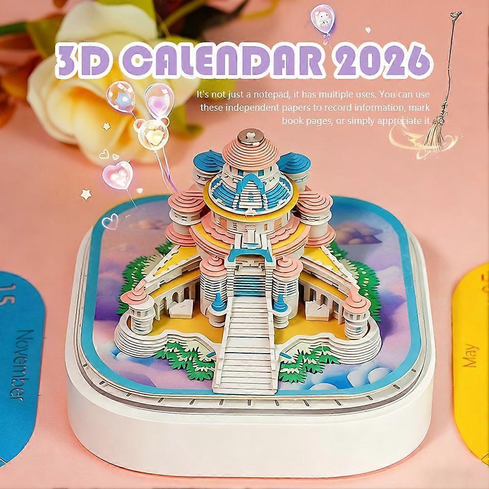 3D Calendar 2026,Timepiece Calendar 3D 2026,Panoramic Paper Carving Art Memo Pad