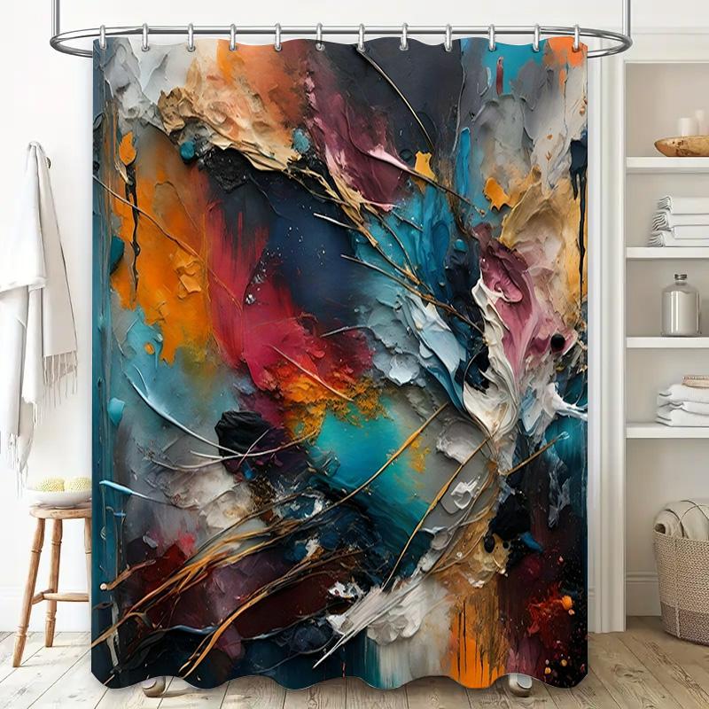 Abstract Bathroom Shower Curtain Modern Art Print, Blue White Red Yellow Black Orange Grey Waterproof Fabric for Bathtub Decor
