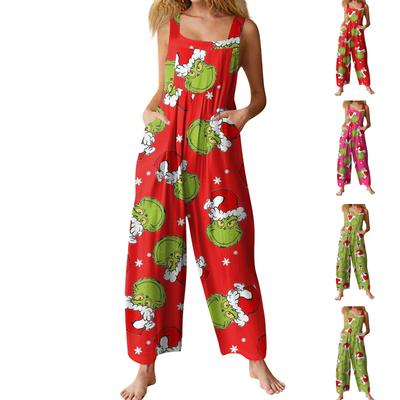 Women's Casual Loose Jumpsuit Christmas Print Wide Leg Jumpsuit Sleeveless With Pockets