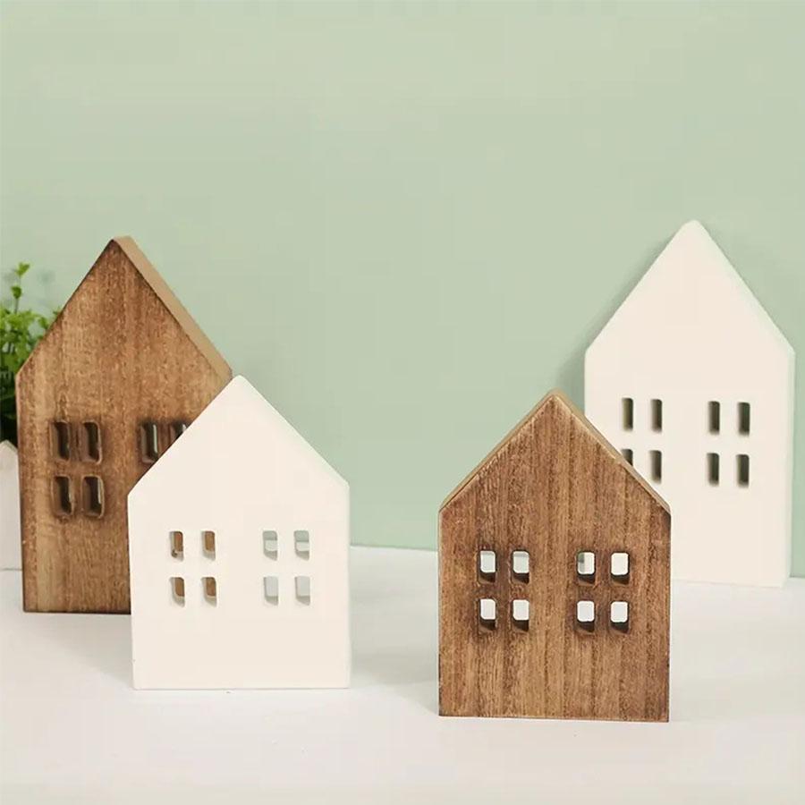 Scandinavian Wooden Miniature House Desktop Decor for Home Living Room Table Craft