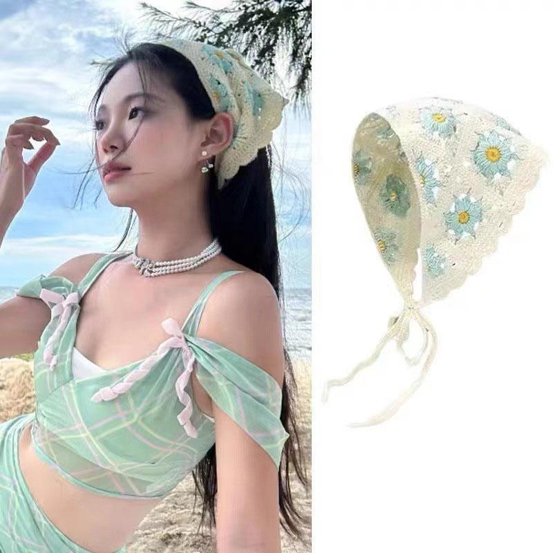 Gestricktes Dreieckstuch aus Spitze Bandana Vintage Häkel-Bandana Damen Blumenschal Stirnband Hut Reise Foto Stirnband