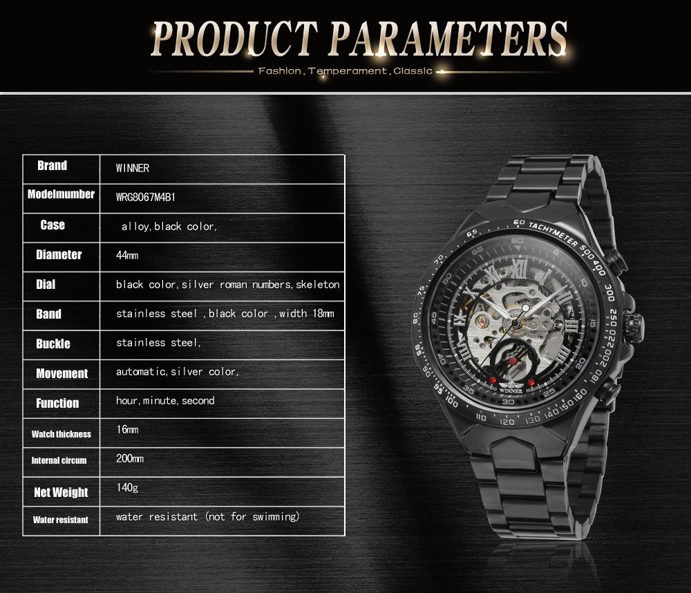 T-WINNER 8067 Men's Skeleton Automatic Mechanical Watch with Transparent Back – Business Style