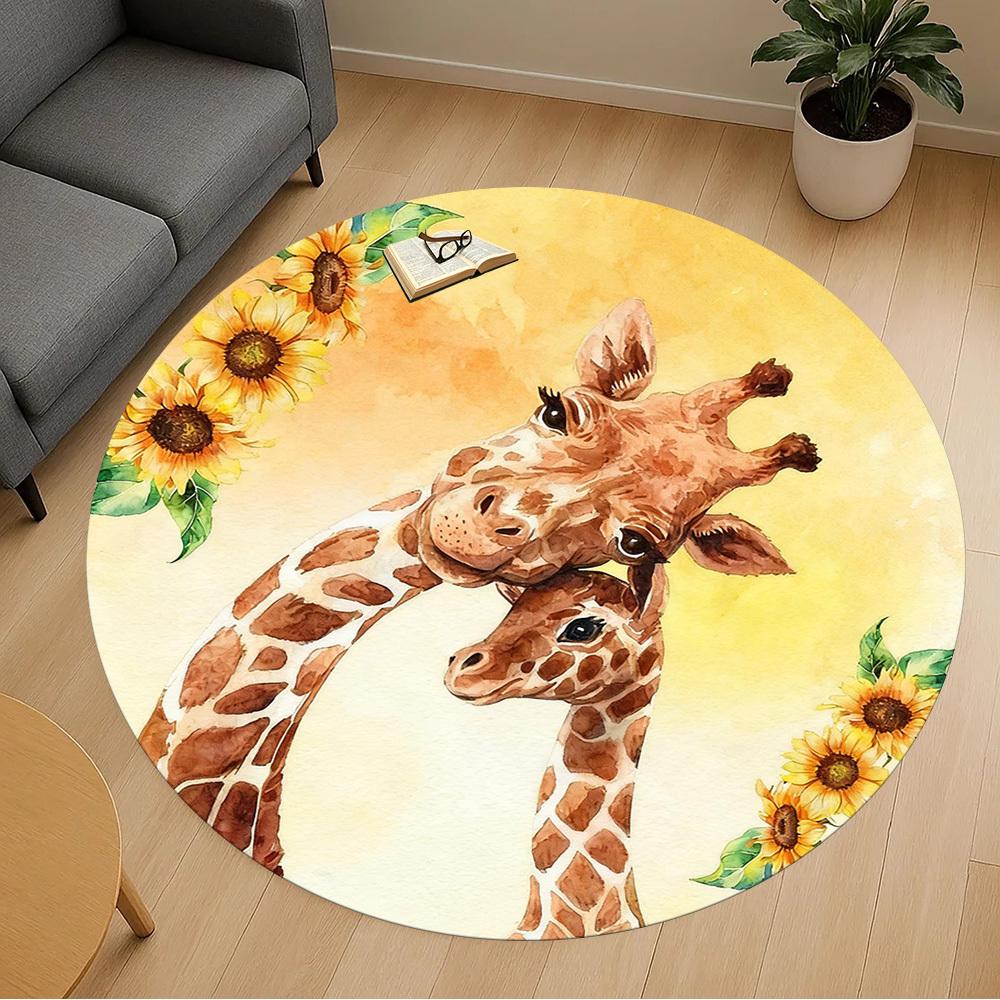 1pc Giraffe Sunflower Round Chair mat office Area Rug - Non-Slip, Floor Mat for Office, Bedroom, and Indoor Decor p127284