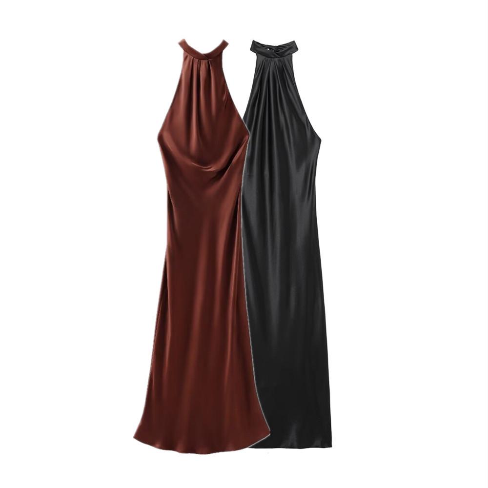 

Spring 2025 Women s Elegant Slim Backless Silk Satin Halter Dress S