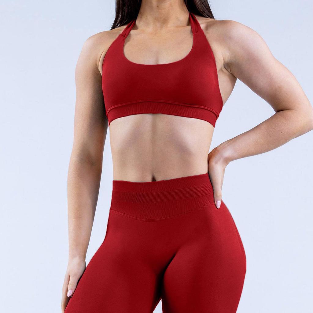 Macaron Color Women's Quick-Dry Low-Waist Yoga Pants & One-Shoulder Sports Bra with Pads