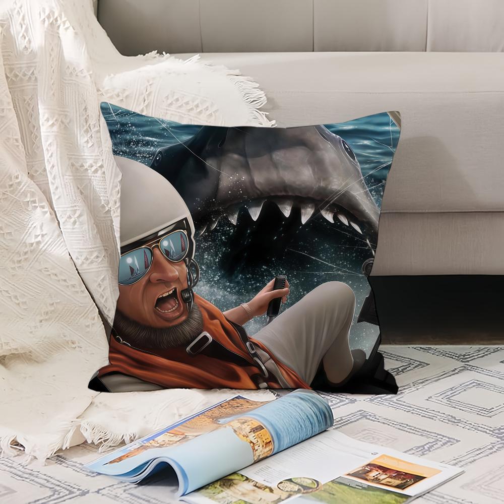 Horror Movie J-Jaws Pillow Case Office Cushions Suitable For Sofa Car Bedroom Decorative Cushion Cover
