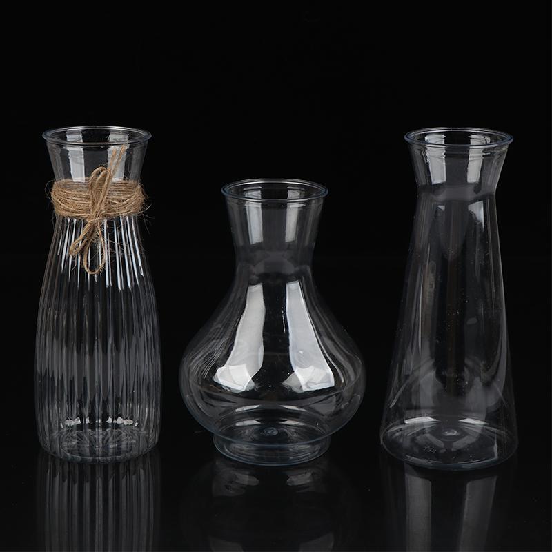 1Pc Plastic Striped Vases Transparent Vases Large-Bellied Vase For Wedding Banquets, Festivals And Home Table Decoration