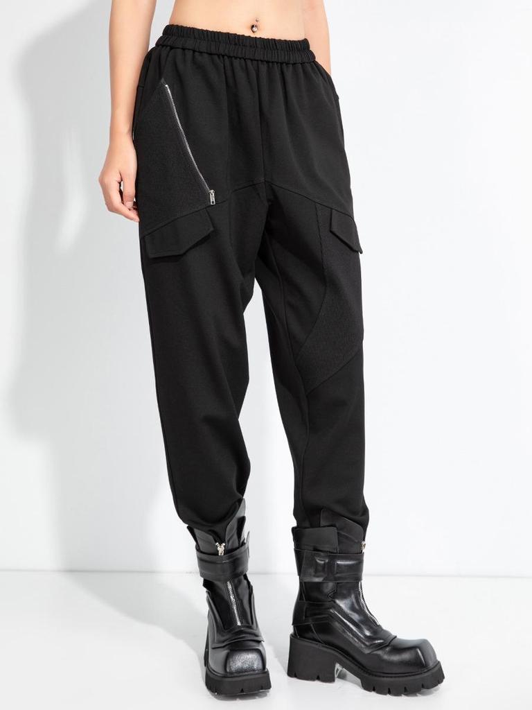 2025 Autumn Women's Plus Size Elastic Waist Patchwork Slimming Cropped Harem Carrot Pants