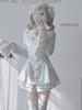 Cute Long Detachable Cross Ribbon Ruffled Flared Lolita Girly Student Outfit [XHSUKADO] Women's Lace-Up Dress, Sleeves, Brooch, Lace, Sleeves, A-Line,