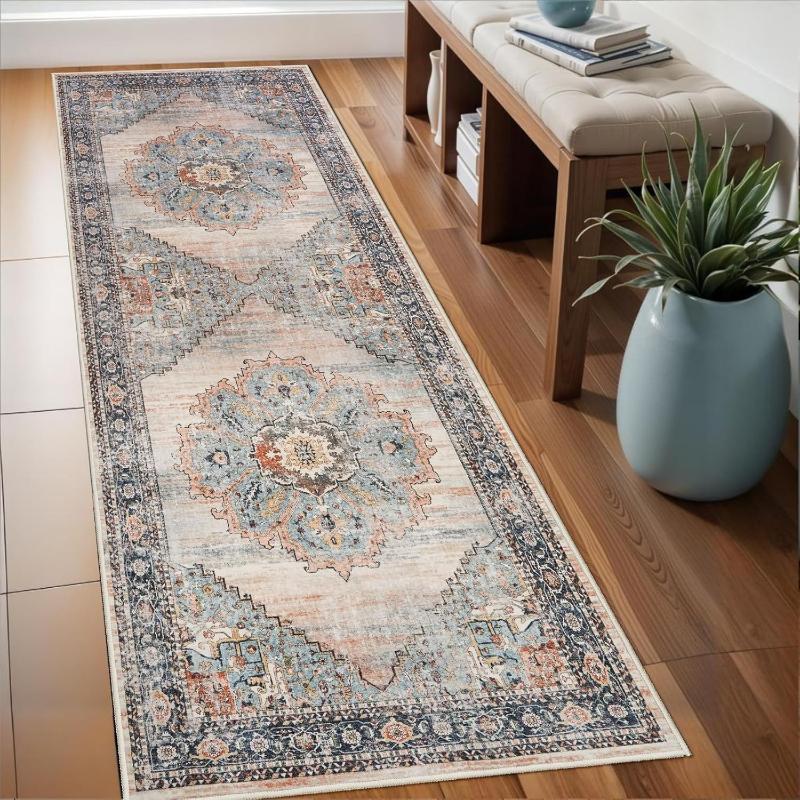 Oriental Vintage Runner Rug Non Slip Washable Hallway Carpet for Entryway Kitchen Bedroom Farmhouse Indoor Floor Decor