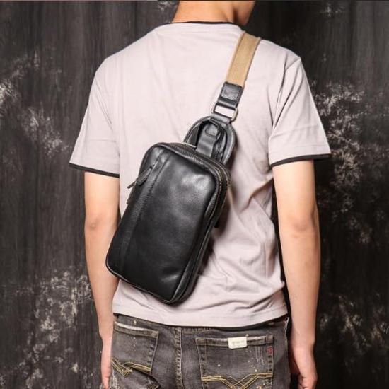 NICE SELECTION Men's Genuine Leather Shoulder Bag, Crossbody Bag, Large Capacity, One-Shoulder Bag, A5 Size, Water-Repellent, Durable, Cowhide