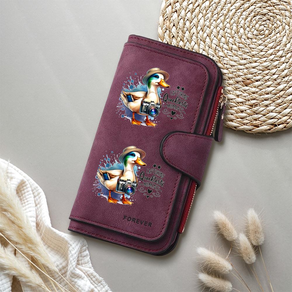 Cute Duck Print Long Wallet Fashion PU Leather Multi Card Holder Casual Portable Purse for Women