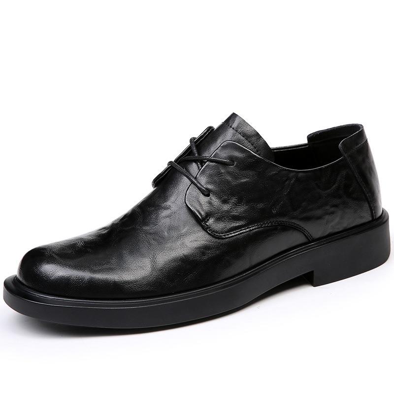 Men's Shoes Autumn Breathable New Trend Platform Casual Shoes British Business Men's Big Head Leather Shoes Genuine Leather