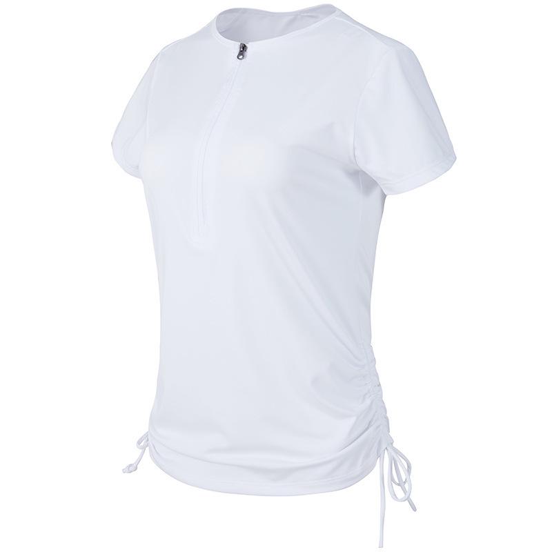 2025 Women's Breathable Short Sleeve Yoga Top: Zipper & Drawstring Design for Fitness and Running
