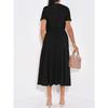 Slimming Knitted Dress Hollow Out Short Sleeve Lace Trim Waist Cinched Long Fashionable Sweater Dress