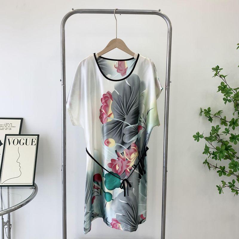 Outerwear Homewear Dress Summer Ultra-Thin Ice Silk Short Sleeve Pajamas Women's Clothing Plus Size Casual Nightdress Special Offer