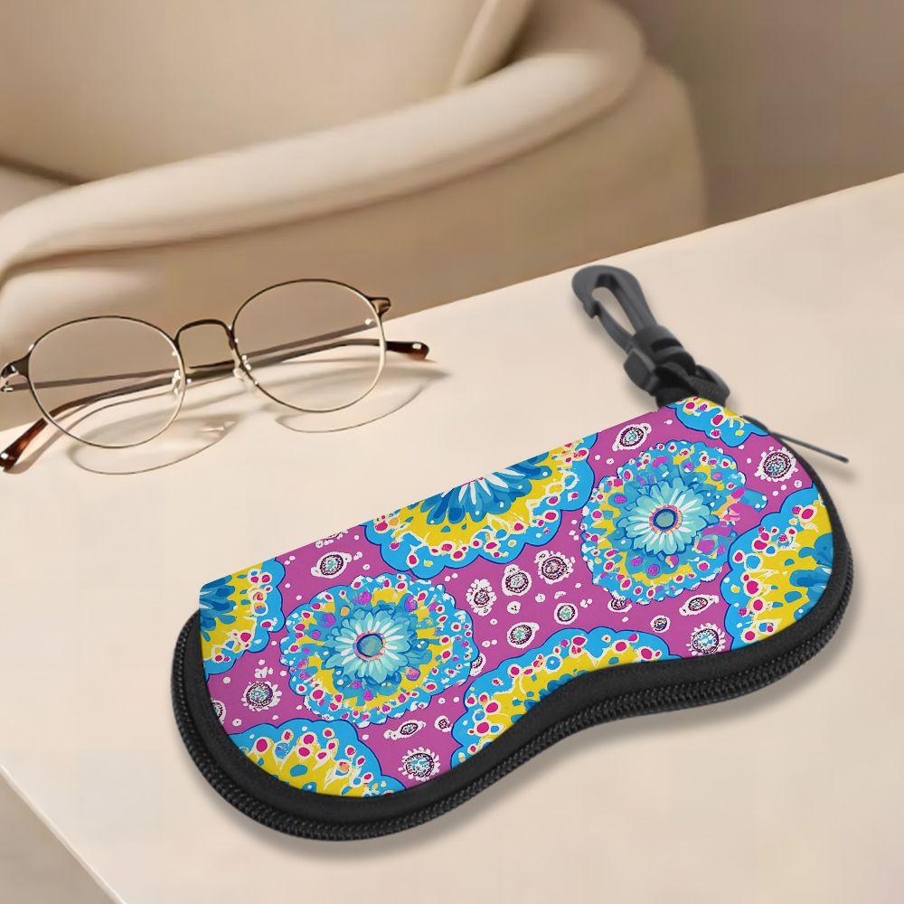 2D-Bohemian Floral Pattern Zipper Sunglasses Case, Protective Eyewear Holder for Women, Portable Lightweight Glasses Storage Box for Travel Daily Use