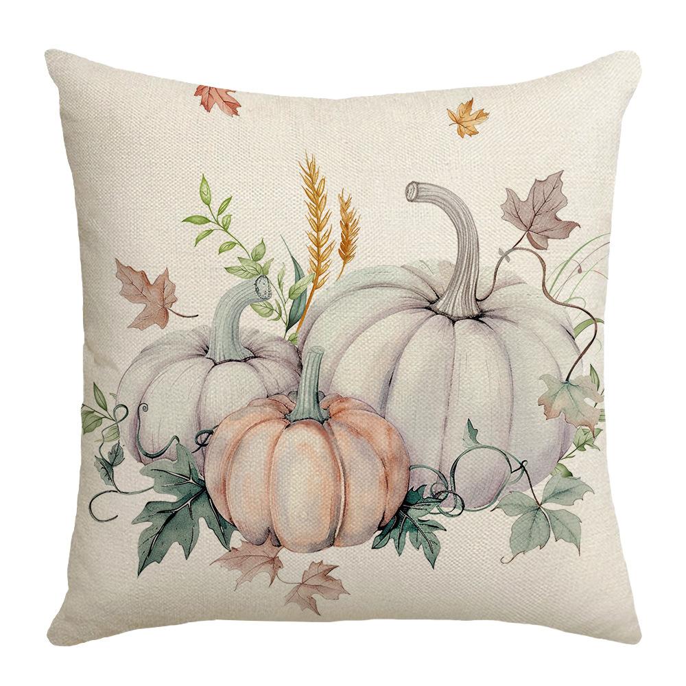 

New Thanksgiving Printed Lumbar Cushion Pumpkin Linen Plaid Series Living Room Sofa Cushion Pillow 45 * 45Cm (without core)