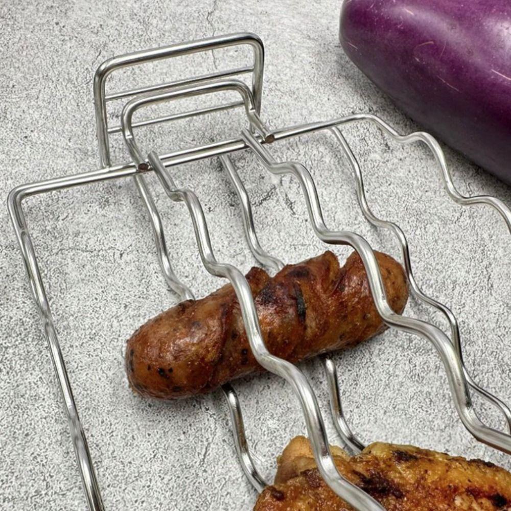 Collapsible Handle Sausage Grilling Clip Rust-proof Barbecue Rack Hot Dog Grilling Clip Vegetable