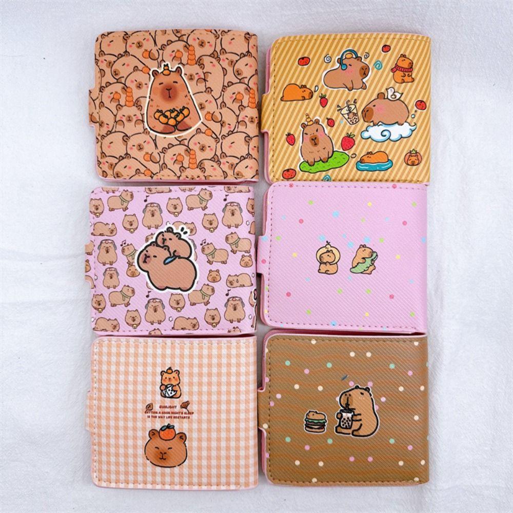 Cartoon Capybara Coin Purse With Buttons PU Leather Card Holder Mini Money Bag Women Girls