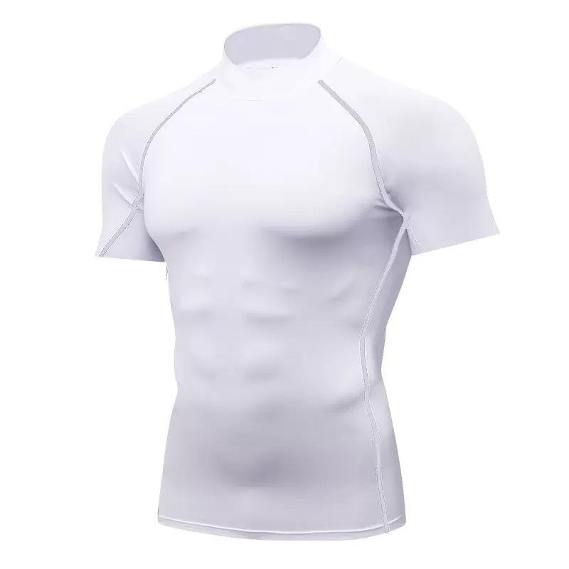 Pánské rychleschnoucí sportovní tričko s vysokým límcem - Krátký rukáv, Odvádějící pot, Přiléhavý střih, Stojáček