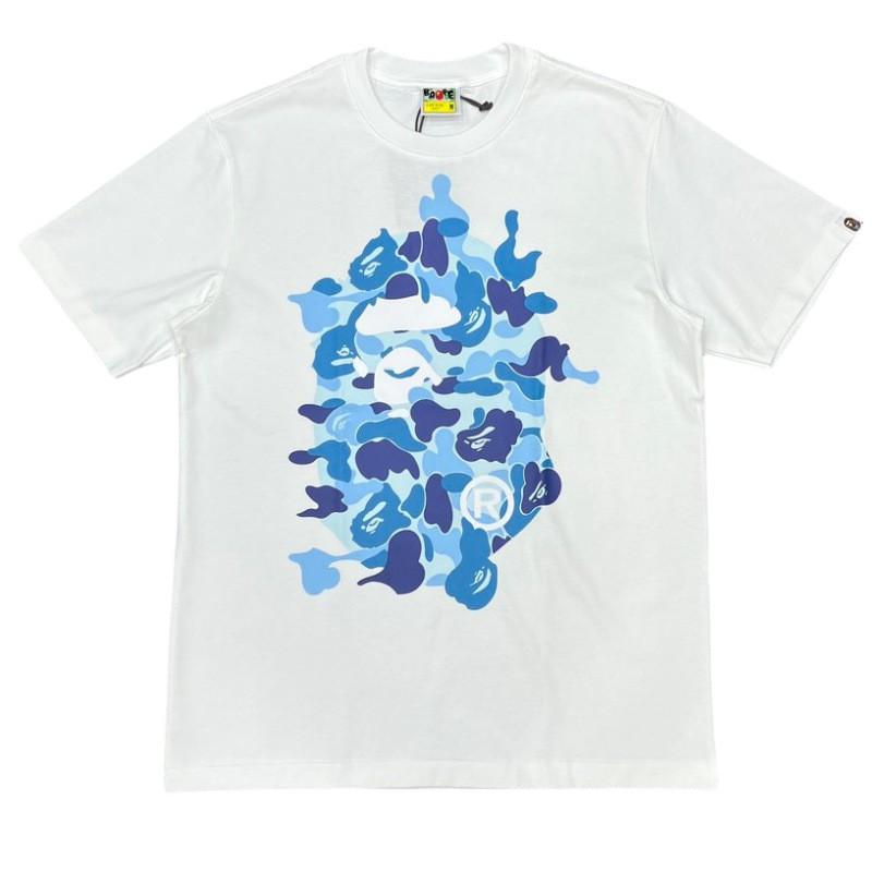 Mens Streetwear Oversized Cotton Tee With Camo Shark Ape Graphic Print Casual T-Shirt