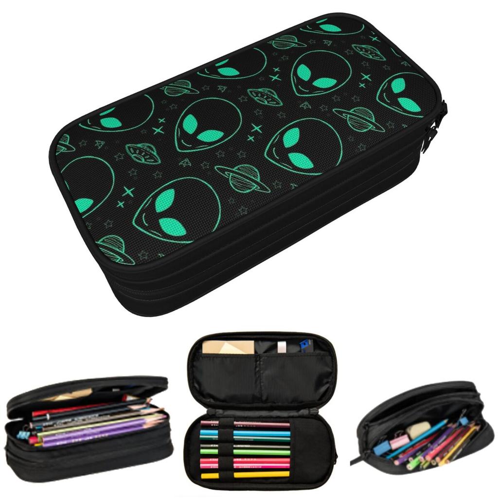 Green Alien Universe Wondrous Cosmos With Planet And Stars Pencil Case Pen Box Pencil Bag Stationery Supplies Pen Holder Bag