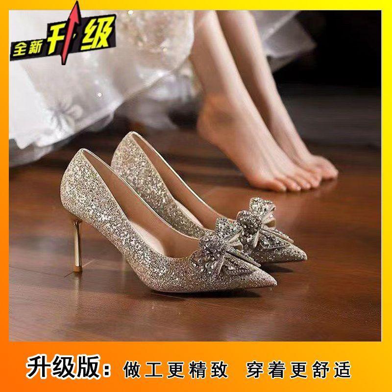 Premium bow high heels women's fashion versatile comfortable pointed stiletto single shoes women's spring and summer new