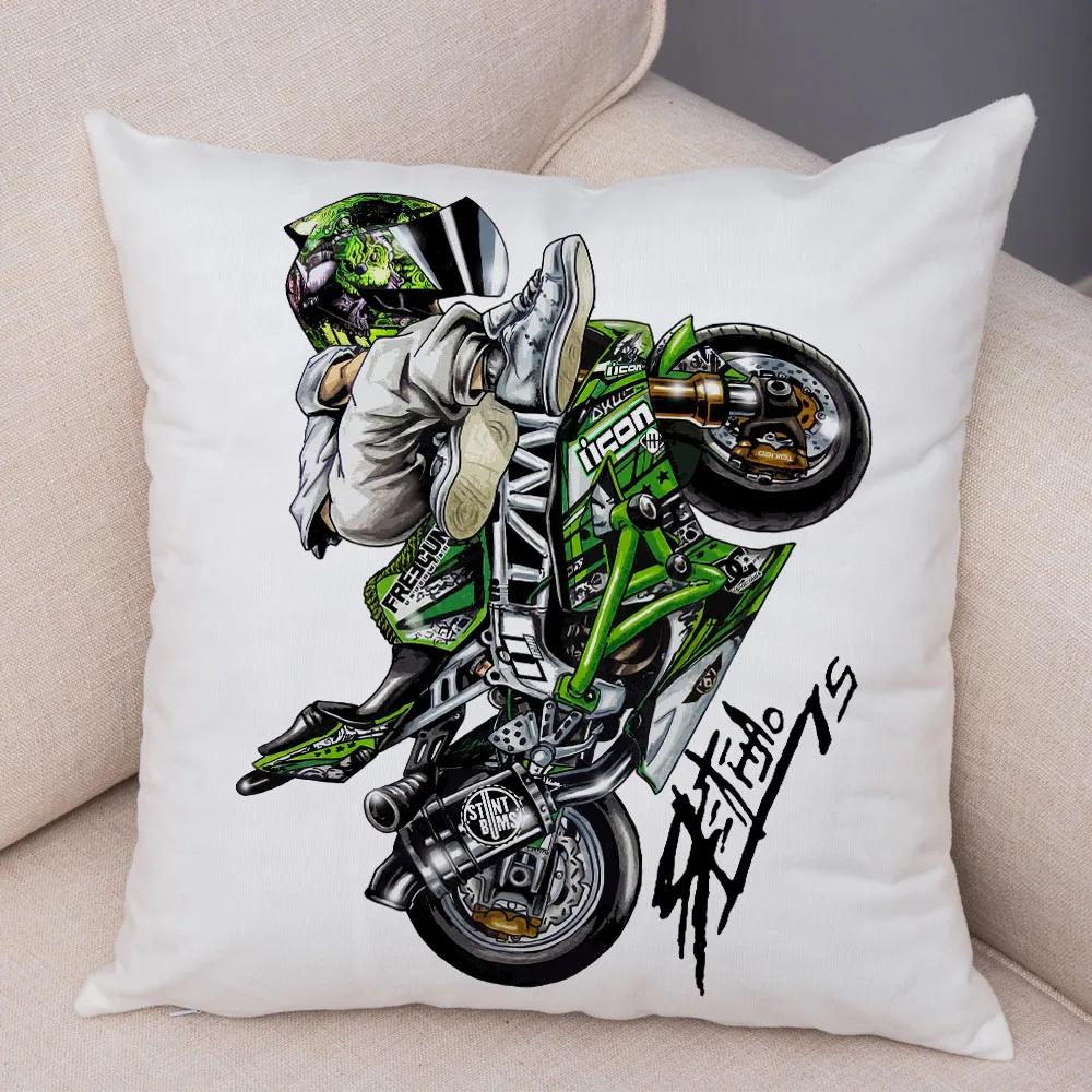 Extreme Sports Motorcycle Pattern Cushion Cartoon Mobile Bicycle Pillow Head Cover Decoration Living Room Sofa Car Home