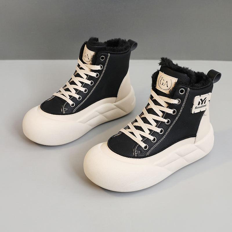 G3509 winter platform women's shoes color matching high-top warm and velvet heightening simple student cotton shoes versatile