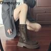 Design Belt Buckle Woman Short Boots Fashion Platform Heels Knight Booties Autumn Winter Ladies Shoes  Mujer