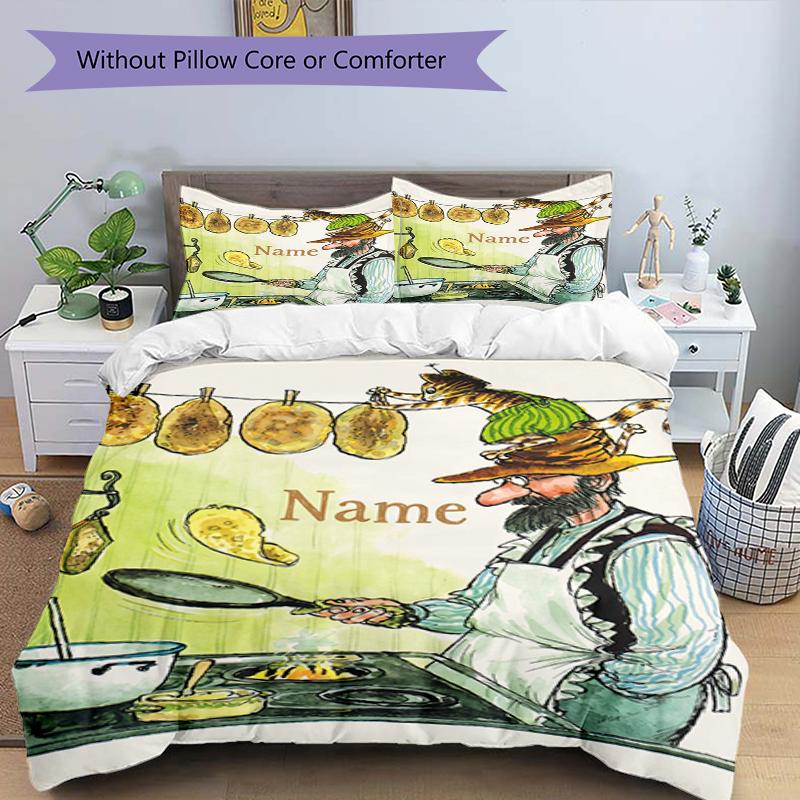 3Pcs Custom Name Pettson Findus Bedding Set Duvet Cover Closure Includes 1Duvet Cover 2Pillowcases Soft And Comfortable For All Seasons