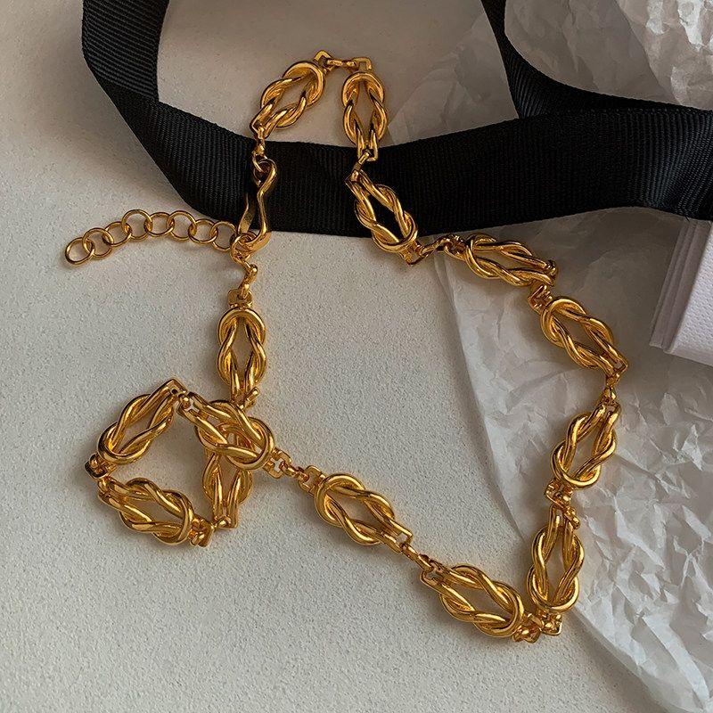 INS Ancient Hand-Woven Women s Double Layered Necklace Gold
