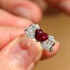 Fashion Light Luxury Heart-shaped Corundum Bow Ring, Super Fairy Butterfly Element Pigeon Blood Red Diamond Love Women's Ring Ring