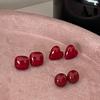 Wine Red Heart Square Round Stud Earrings Women Minimalist Winter Fashion Jewelry