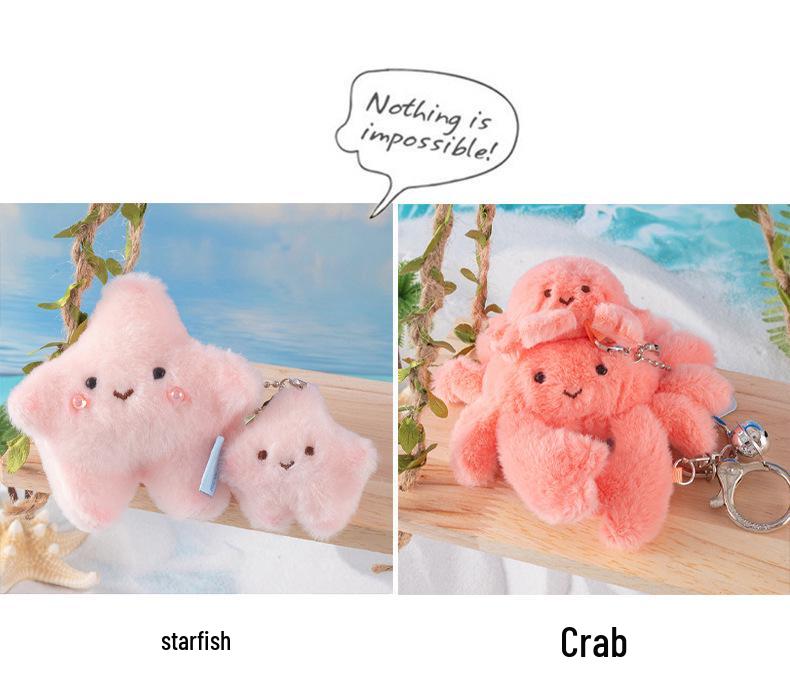Mini Turtle & Nesting Crab Plush Keychain - Marine Life Parent-Child Doll Set