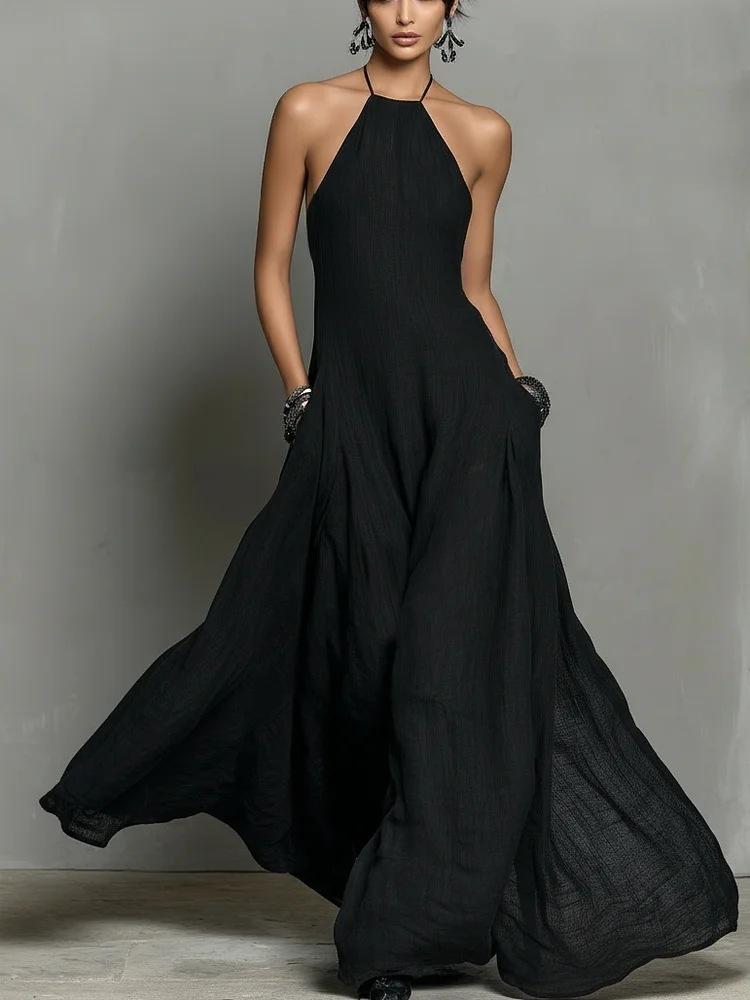 Independent Station Summer Ladies Sexy Minimalist Neck Backless Dress S чёрный